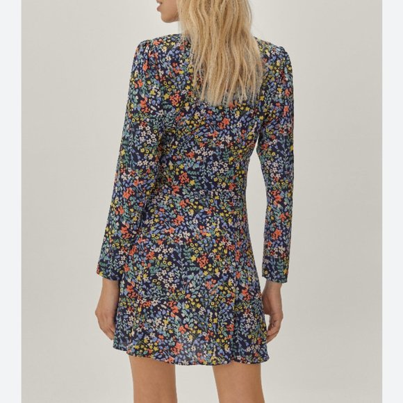 Nasty Gal Button Down V Neck Floral Print Tea Mini Dress Size 8 - Picture 2 of 9